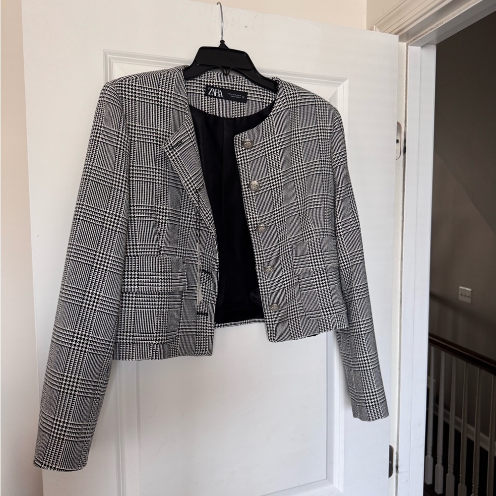 Zara Monochrome Houndstooth Blazer